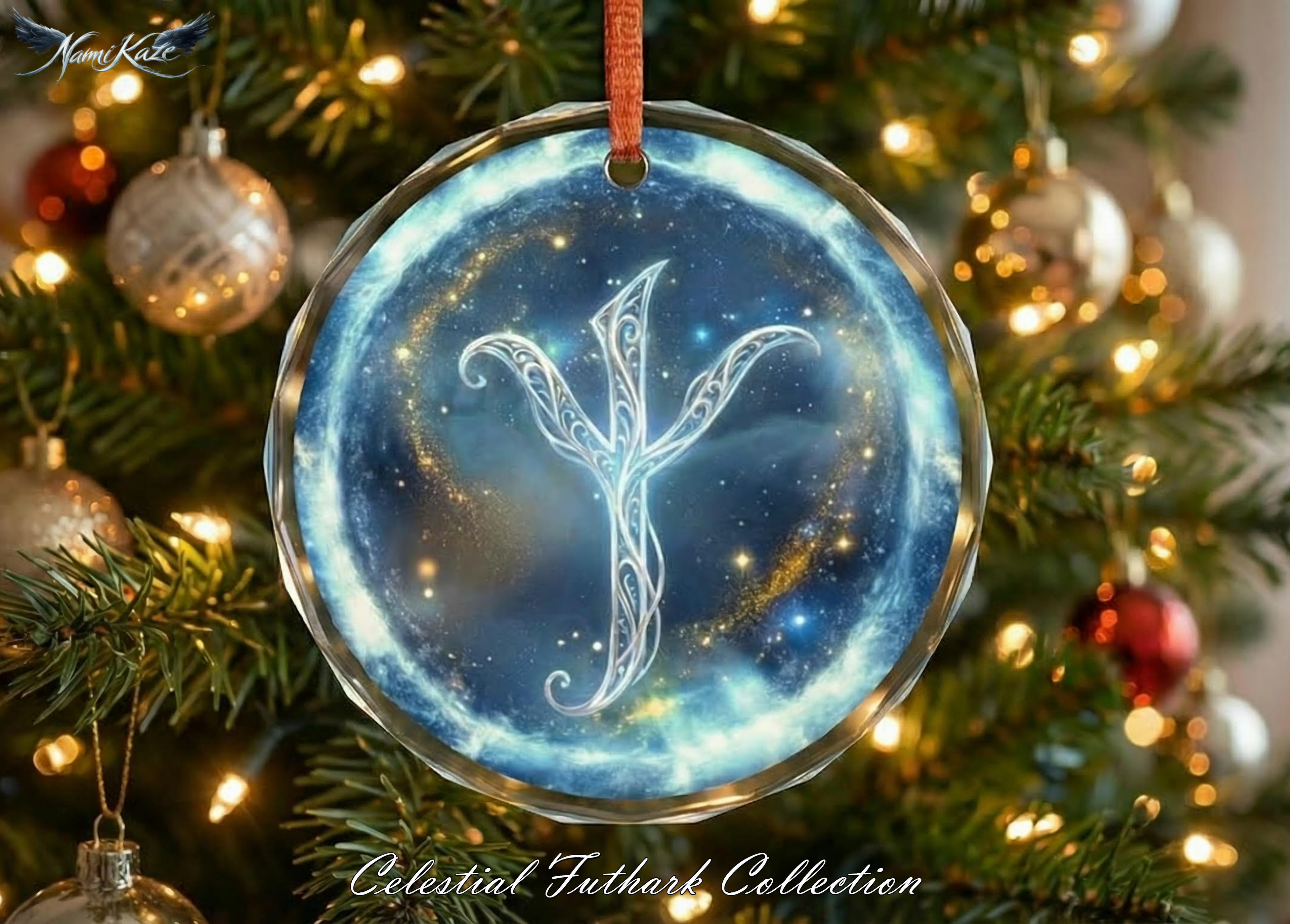 Algiz Schutzrune – Kristallglas-Anhänger (Celestial Futhark Collection)