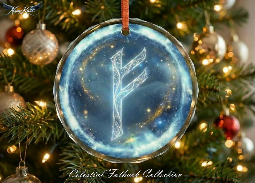Fehu Schutzrune – Kristallglas-Anhänger (Celestial Futhark Collection)